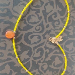 Handmade Carnelian crystal  necklace with yellow Czech beads